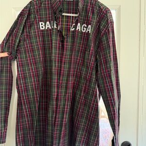 Balenciaga Men's Checkered Shirt - Red and Green